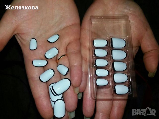Къси изкуствени нокти maybelline nails в черно и бяло, снимка 8 - Продукти за маникюр - 24869265