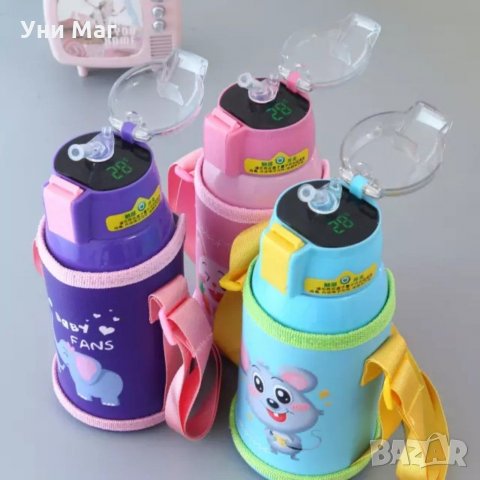 Детски термос с градуси , сламка и чаша с чанта, Шише за вода, бутилка, снимка 2 - Други - 33056328