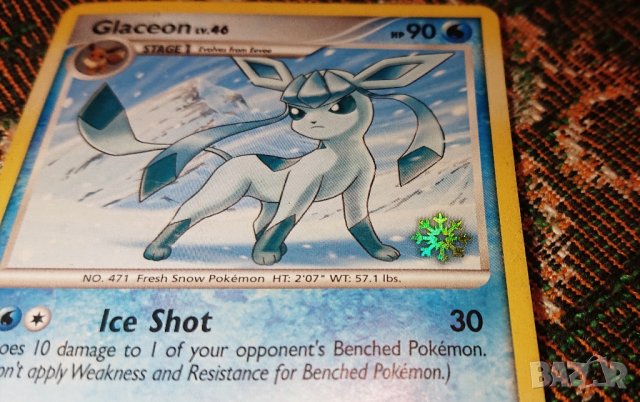 Pokemon Glaceon 20/100 Холо печат Снежинка, снимка 7 - Колекции - 43911913