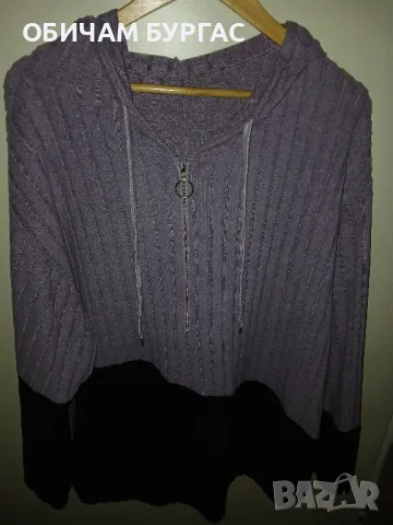 НОВА 4-5xl ФИНО ПЛЕТИВО БЛУЗА В НЕЖНО ЛИЛАВО И ЧЕРНО С КАЧУЛКА , снимка 4 - Блузи с дълъг ръкав и пуловери - 48785297