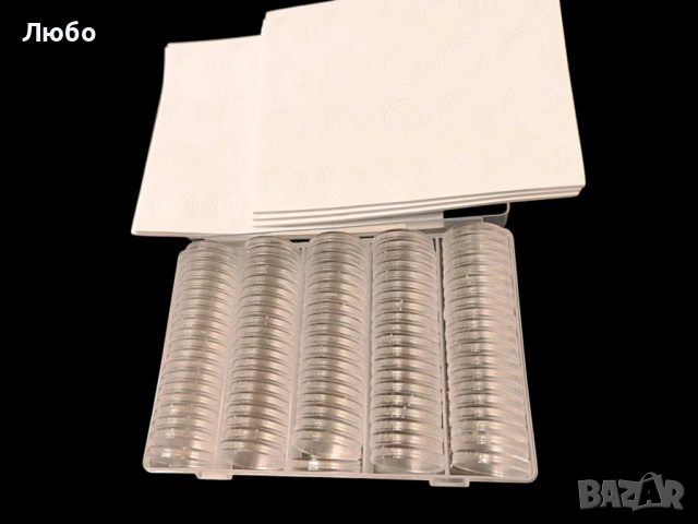 Кутия с 100 броя капсули за монети (до 27мм и до 30мм), снимка 4 - Нумизматика и бонистика - 49317722