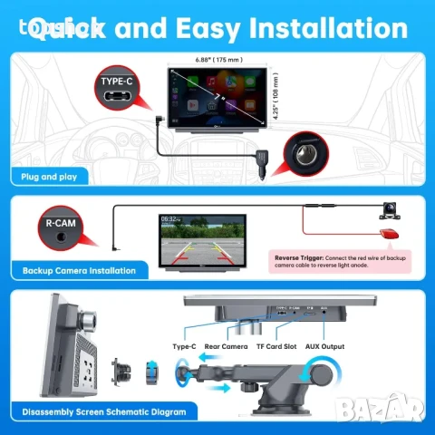PLZ 7" автомобилна уредба за кола с тъчскрйн, Bluetooth, FM трансмитер, 2.5K ДВР задна камера, снимка 5 - Аксесоари и консумативи - 50493476