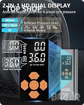 Електрическа въздушна помпа, акумулаторна въздушна помпа, 150 PSI велосипедна помпа, снимка 3 - Гедорета - 48751836