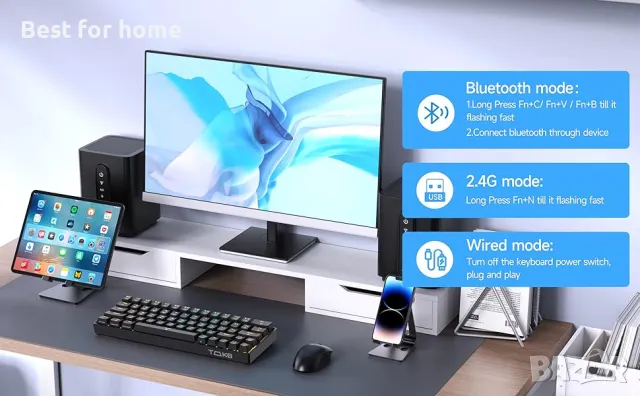 TMKB T63 механична клавиатура с Blue Switch, Bluetooth / 2.4G, снимка 10 - Клавиатури и мишки - 47819194