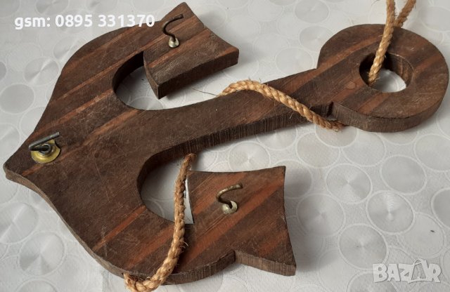Стенна дървена закачалка за ключове, дърво котва, морска, снимка 2 - Други - 39886951