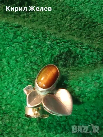 ФЛОРАЛНА СРЕБЪРНА ОБЕЦА ЦВЕТЕ СРЕБРО 925 с ПОЛИРАН КАМЪК ТИГРОВО ОКО ФИНА РЪЧНА ИЗРАБОТКА 48650, снимка 12 - Обеци - 49510734