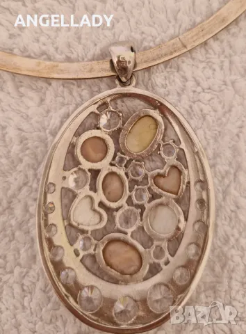 Сребърен пендатив с цветен седеф и циркони, снимка 5 - Колиета, медальони, синджири - 48422524