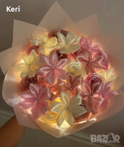 Букети от сатенени рози , снимка 2 - Изкуствени цветя - 53404207