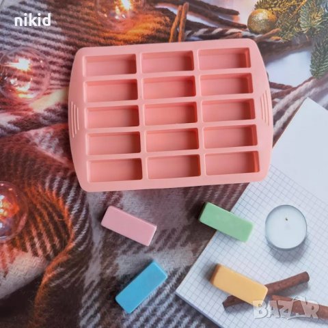 15 блокчета мюсли бар малки правоъгълни силиконов молд форма калъп шоколад сапун гипс, снимка 2 - Форми - 37184581