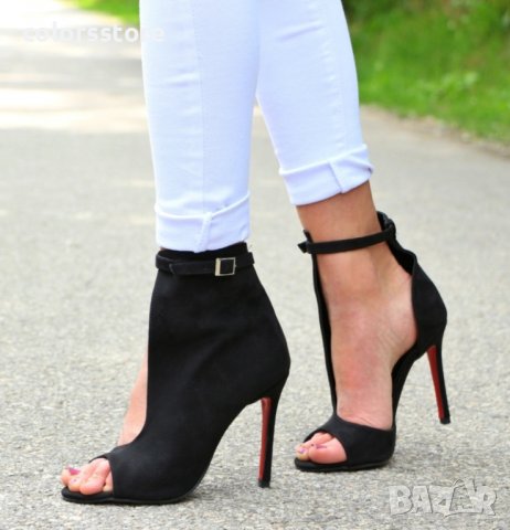 Черни велурени летни боти на ток код LT205