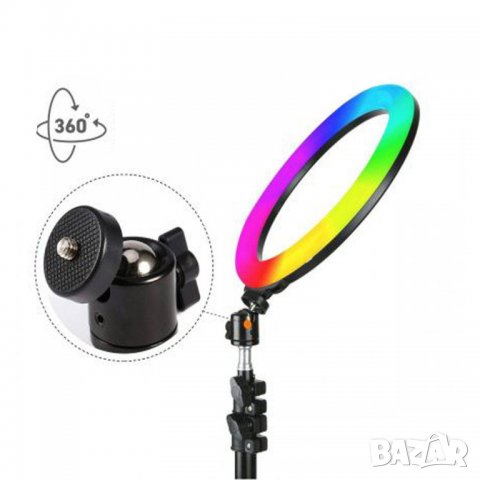 Селфи LED Ринг-лампа RGB (12 инча) 15 Цвята+Бяло с трипод 210 сантиметра, снимка 3 - Лед осветление - 32954027