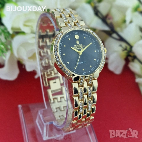 водоустойчив дамски часовник rolex с черен циферблат от медицинска стомана