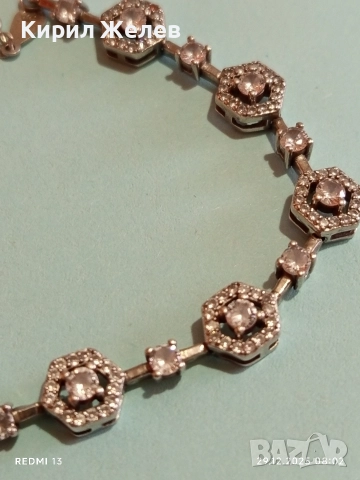 Сребърна гривна обсипана с цирконий който озаряват бижуто с изключителен блясък и сияйност 40565, снимка 5 - Гривни - 52924764