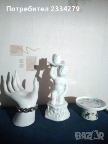 Порцеланови статуи: ръка стойка за украса и поставяне на пръстени,свещник ,,АНГЕЛ"  и поставка. 