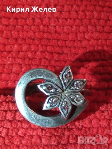 СТАРА СКЪПОЦЕННА АНГЛИЙСКА СРЕБЪРНА РЕТРО АРТ ОБЕЦА ЦВЕТЕ СРЕБРО925 с ИСКРЯЩИ ФАСЕТ ЦИРКОНИ 35261, снимка 2 - Обеци - 39643761