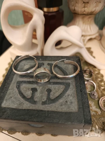 Масивен сребърен лот обеци сбх и пръстен на fossil