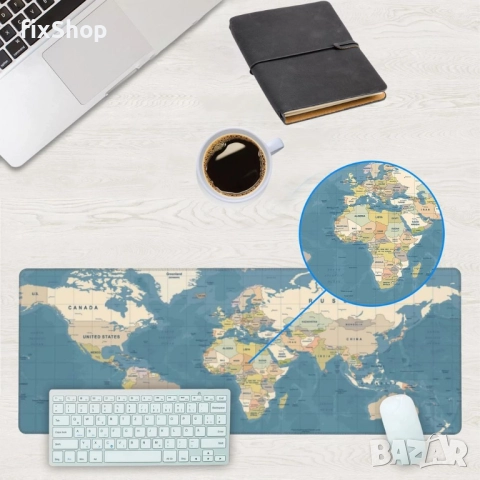 Геймърски пад за мишка и клавиатура – “World Map” – 90×40 см – RC-K-1074 – Син, снимка 2 - Клавиатури и мишки - 51841890