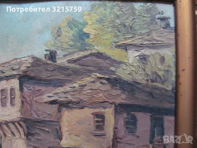 Стара картина масло, картон, подпис Е.Попова, 32х29см., снимка 7 - Картини - 48078359