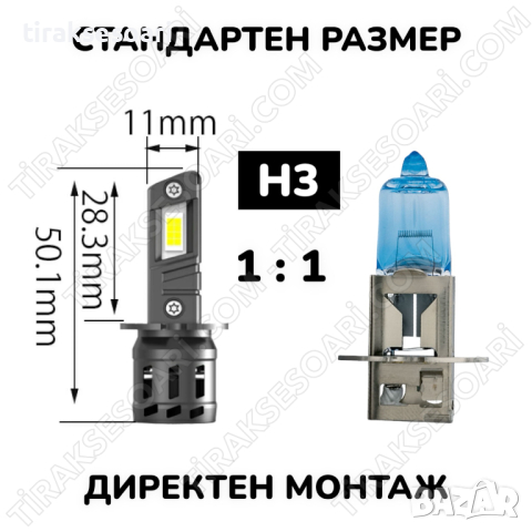 2024 Модел 200W LED Диодни крушки H3 12V 300% Светлина, Умален модел, снимка 2 - Аксесоари и консумативи - 44909175