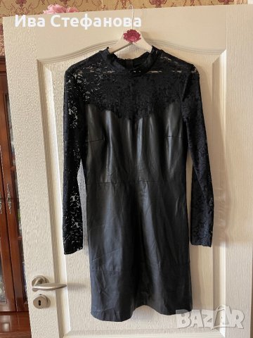 Нова елегантна  ежедневна  кожена черна къса рокля кожа дантела Only, снимка 5 - Рокли - 43744113