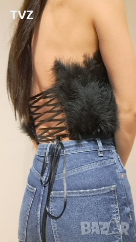 бюстие / топ с естествени пера в черен, бял, син и розов цвят, снимка 3 - Корсети, бюстиета, топове - 39070854