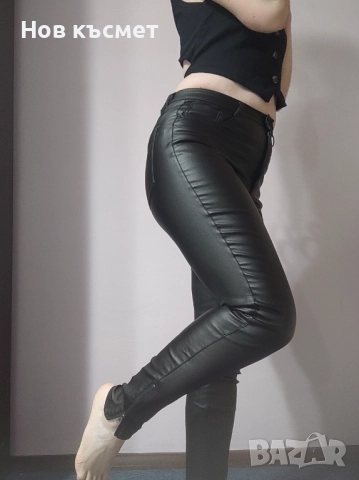 Еластичен черен панталон, кожен панталон, нов панталон, размер 38 и 40, снимка 5 - Панталони - 52325604