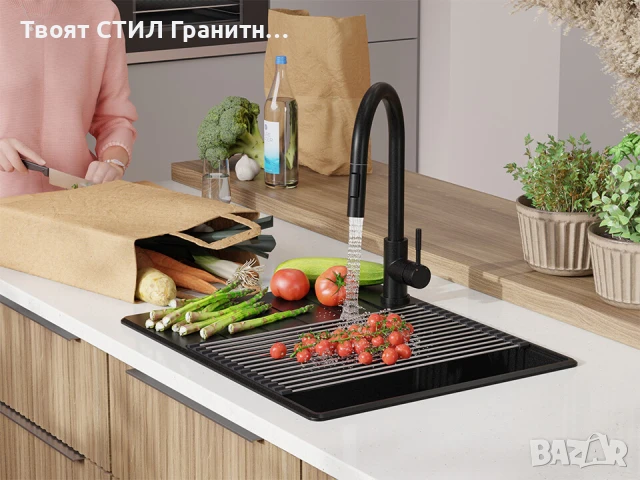 Черна кухненска гранитна мивка Копенхаген 50 Top 620х500