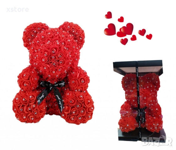 Луксозно мече от рози покрито с блестящи камъчета в елегантна подаръчна кутия, снимка 6 - Романтични подаръци - 52793376