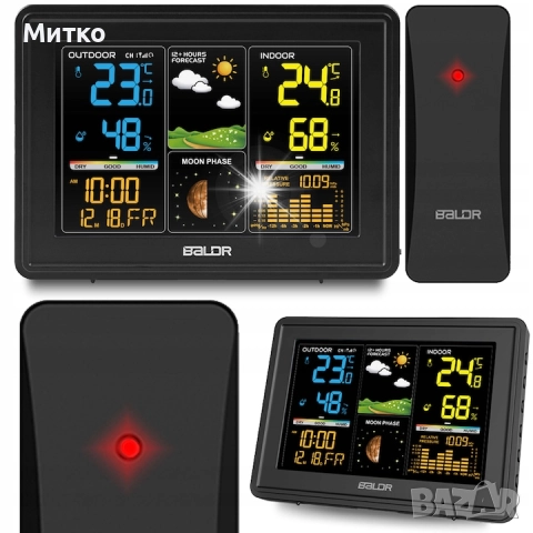 Метеорологична станция Baldr, безжична, хигрометър, термометър, черна, комплект с външен сензор, снимка 2 - Други - 52918268