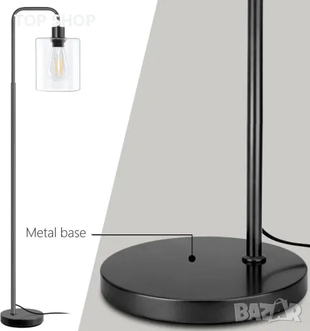 TONGLIN Индустриална подова лампа, лампион с LED крушки и стъклен абажур, черна, снимка 4 - Лед осветление - 49546484