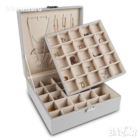 Frebeauty Органайзер за обеци и бижута 50 отделения, двуслойна кутия НОВО