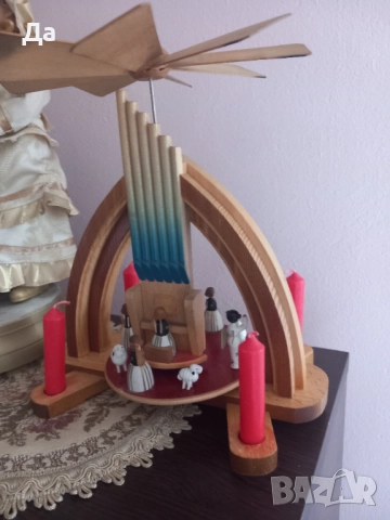 Немски дървени старинни Коледни въртележка и свещник, снимка 5 - Антикварни и старинни предмети - 52751903