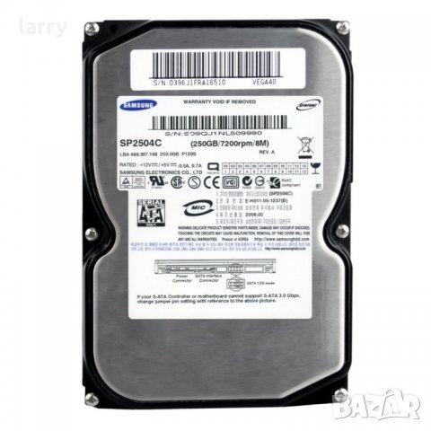 Твърд диск за компютър Samsung 250GB SP2504C 7200 SATA Гаранция (втора употреба)