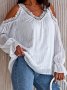 Дамска едноцветна дантелена блуза с V-образно деколте и студени рамена - 023, снимка 3