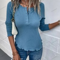 Дамска едноцветна блуза с дълги ръкави с рипсови копчета, 2цвята - 023, снимка 4 - Блузи с дълъг ръкав и пуловери - 40052901