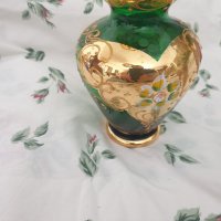 Зелена ваза с позлата bohemia, снимка 4 - Декорация за дома - 36701267