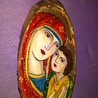 Икона Дева Мария с младенеца върху дърво ръчно рисувана, снимка 7 - Икони - 44051264