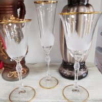Чаши за вино и шампанско със златен кант, снимка 1 - Чаши - 35429198