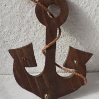 Стенна дървена закачалка за ключове, дърво котва, морска, снимка 1 - Други - 39886951