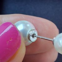 Сребърни обеци с двойни естествени речни перли / проба 925 , снимка 7 - Обеци - 33158153