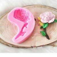 Роза божур с дръжка силиконов молд форма калъп фондан шоколад гипс декор, снимка 1 - Форми - 40295573