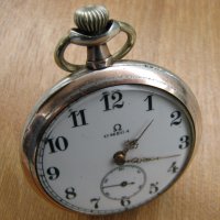 Сребърен джобен часовник Омега, снимка 2 - Антикварни и старинни предмети - 28389294