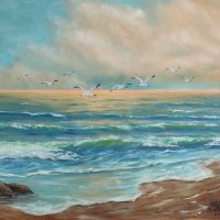 Маслена картина Чайки над морето, снимка 1 - Картини - 32348313