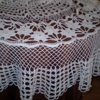  Винтидж ръчно плетена бяла памучна покривка за маса , снимка 7 - Антикварни и старинни предмети - 35656016