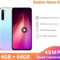 Xiaomi Redmi Note 8 4К 6.3" 4000mAh 18W 4GB RAM 64GB ROM 8 Ядра Snapdragon 665 4G 48MP 5хКамери Бяло, снимка 1 - Xiaomi - 26654197