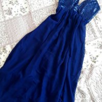 Налична Дълга синя рокля с пайети и тюл, снимка 1 - Рокли - 6272538