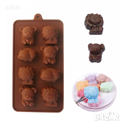 лъв хипопотам панда животни диви силиконов молд декор украса торта фондан гипс сапун тесто бонбони, снимка 1