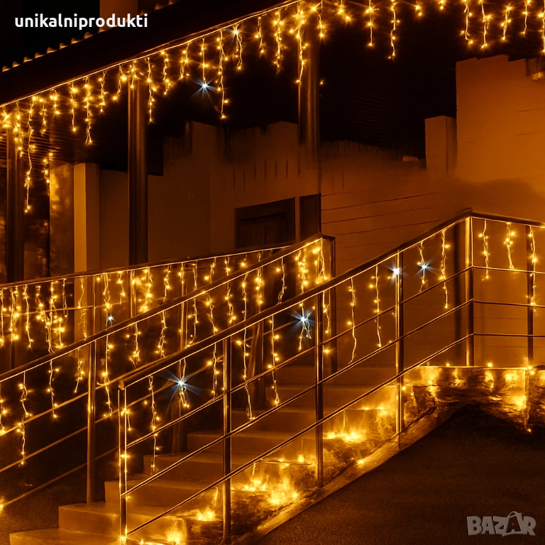 6м коледни външни лампички LED завеса топла светлина с ФЛАШ ЕФЕКТ БЯЛ, снимка 1