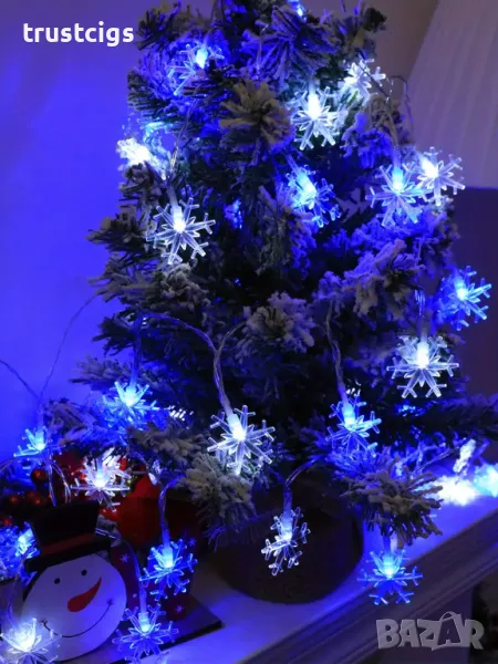 Коледни LED лампички снежинки на батерии 3м., снимка 1