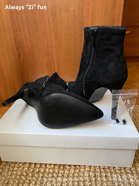 Елегантни черни боти на висок ток Jenny Fairy имитация велур, снимка 1